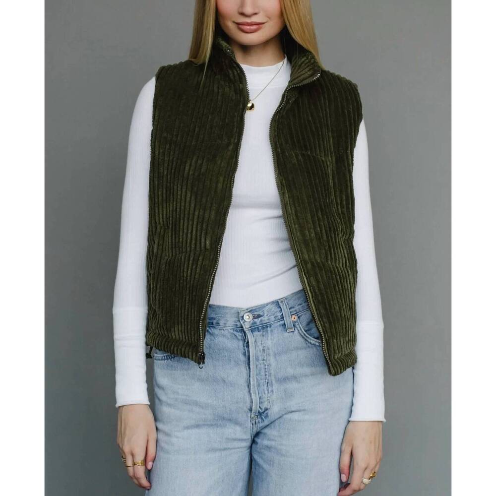 NEW PANACHE zipper corduroy vest in green